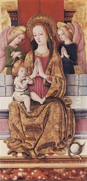 The Madonna And Child With Two Angels Oil Painting by Pietro Alamanno