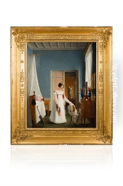 Femme Dans Sa Chambre A Rome Oil Painting by Jean Alaux