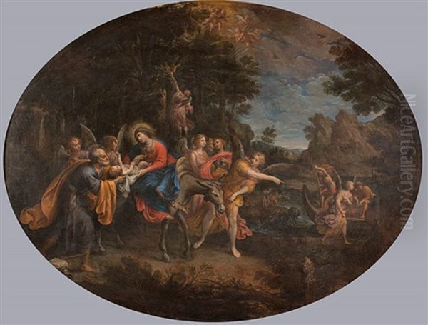 The Holy Family's Flight Into Egypt Accompanied By Hosts Of Angels by Francesco Albani