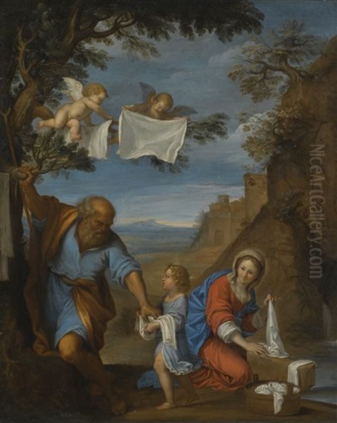 The Holy Family In A Landscape Oil Painting by Francesco Albani