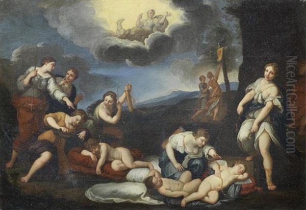 Diana's Nymphs Disarming Sleeping Cupids Oil Painting by Francesco Albani