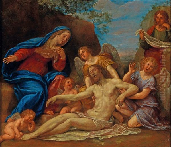 The Lamentation Of Christ With The Madonna Oil Painting by Francesco Albani