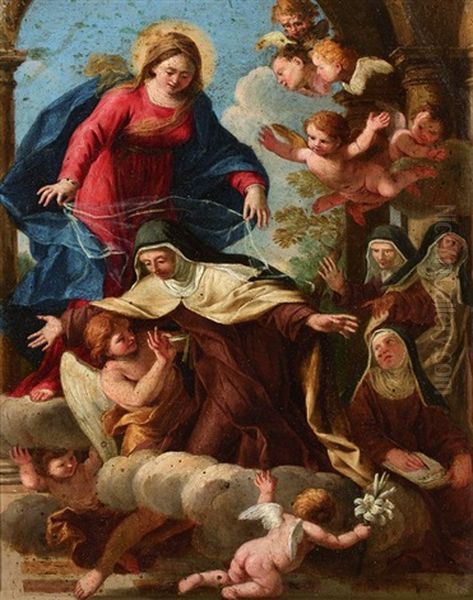 La Vierge Et Sainte Claire Entourees D'anges Oil Painting by Francesco Albani