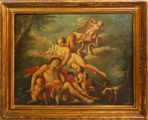 The Finding Of Moses, Diana And Eddyrion, Venus And Adonis, And Mars, Venus And Cupid (4 Works) Oil Painting by Francesco Albani