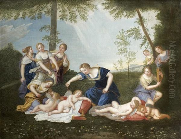 Les Amours Desarmes Par Les Nymphes De Diane Oil Painting by Francesco Albani