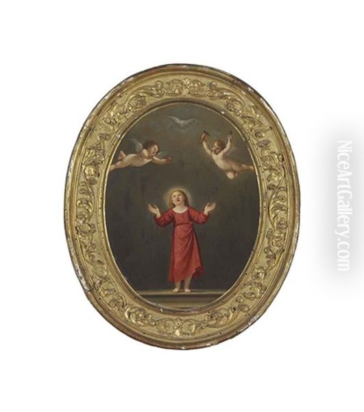 The Christ Child With The Holy Dove And Two Putti Carrying Instruments Of The Passion Oil Painting by Francesco Albani