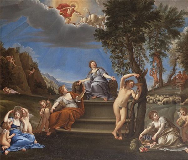 Das Irdische Konigreich (die Gotter Der Erde), Cybele Umgeben Von Ceres, Flora, Bacchus Und Pomona Oil Painting by Francesco Albani