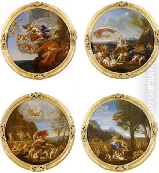 L'air Ou Junon Et Eole (+ 3 Others; 4 Works) Oil Painting by Francesco Albani