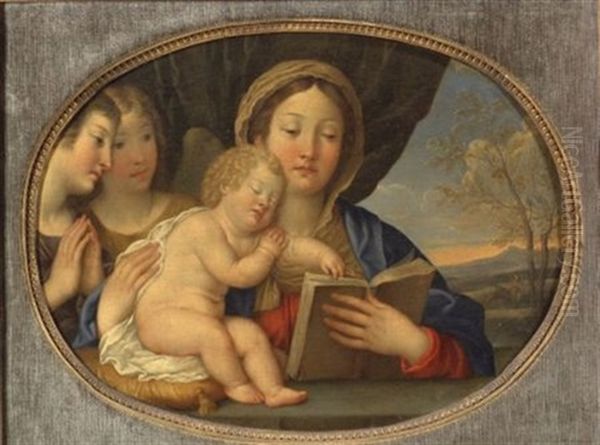 Holy Family With Two Angels Oil Painting by Francesco Albani