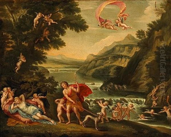 Adonis Led By Cupid To Venus (+ 2 Others; 3 Works) Oil Painting by Francesco Albani