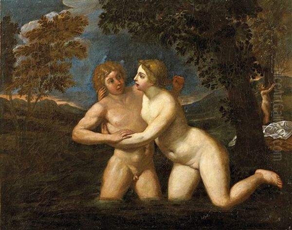 Salmacis Embrassant Hermaphrodite Oil Painting by Francesco Albani