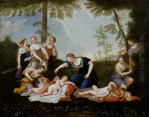 Les Amours Desarmes Par Les Nymphes De Diane Oil Painting by Francesco Albani