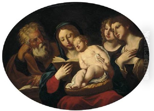 The Holy Family With Two Angels Oil Painting by Francesco Albani