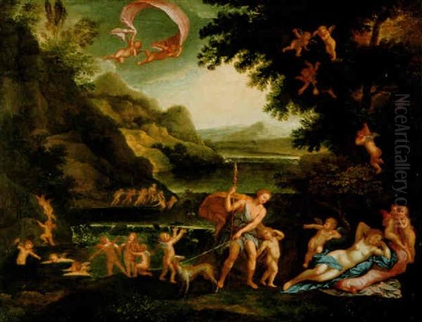 Adonis Wird Von Amoretten Zum Lager Der Schlafendem Venus Gefuhrt Oil Painting by Francesco Albani