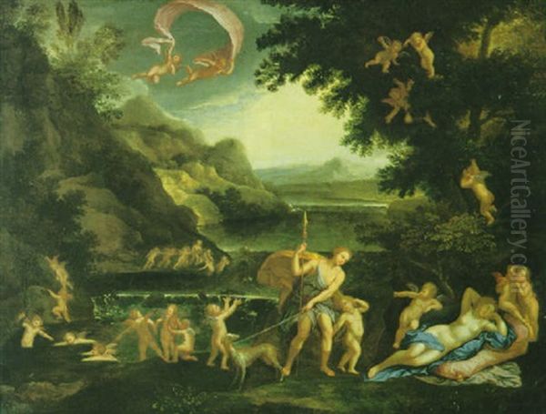 Adonis Wird Von Amoretten Zum Lager Der Schlafenden Venus Gefuhrt Oil Painting by Francesco Albani