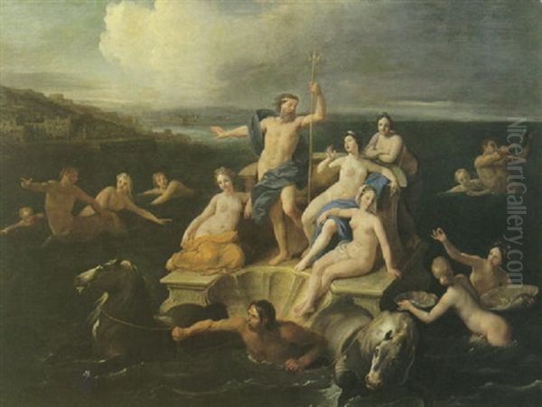 Neptune Rescues Amymone Oil Painting by Francesco Albani