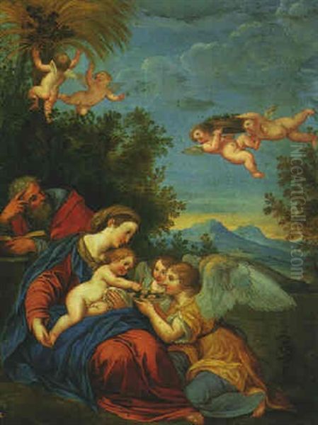 The Holy Family With Angels Oil Painting by Francesco Albani