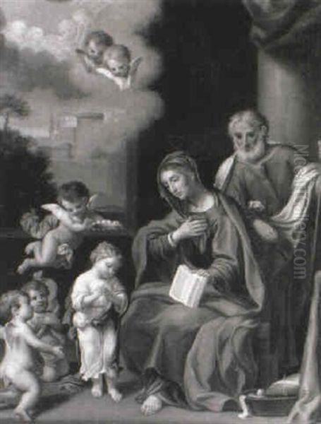 The Holy Family With Angels Oil Painting by Francesco Albani