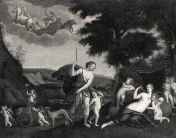 Venus Et Adonis Entoures D'amours Oil Painting by Francesco Albani