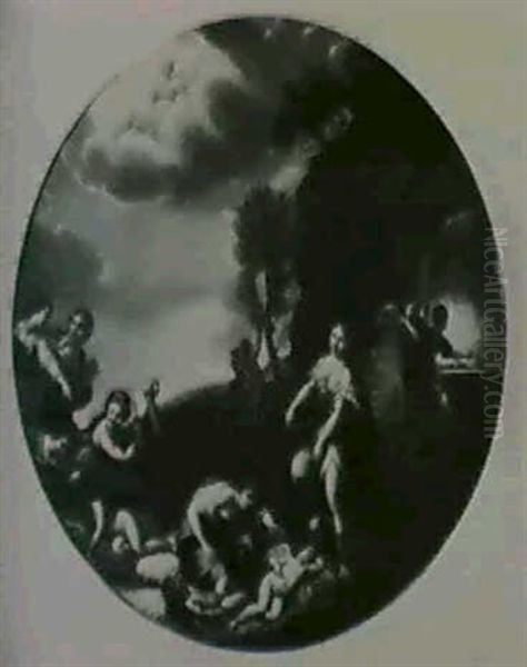 Venus Dans La Forge De Vulcain                              Diane Et Ses Nymphes (2 Toiles Rondes) Oil Painting by Francesco Albani