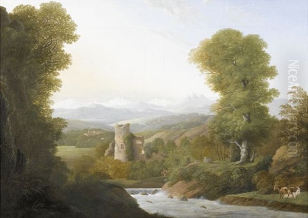 Flusslandschaft Mit Ruine Und Figurenstaffage Im Fruhling Oil Painting by Anton Albers the Elder