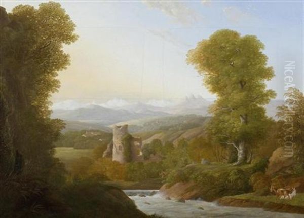 Schweizer Landschaft Mit Burgruine Oil Painting by Anton Albers the Elder