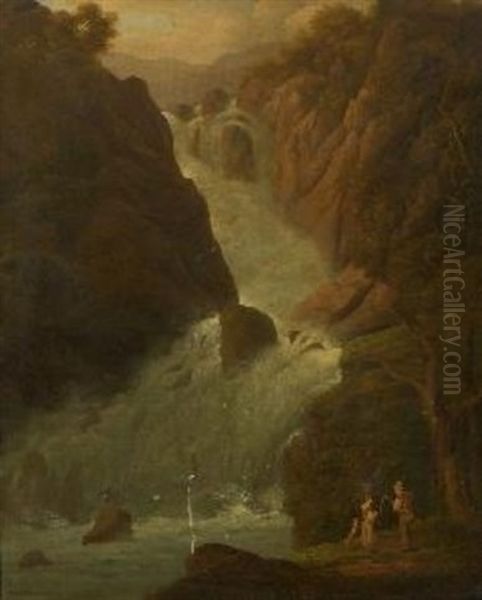 Bauernpaar Mit Hund Bei Einem Wasserfall Oil Painting by Anton Albers the Elder