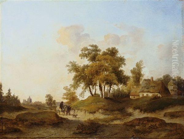 Norddeutsche Landschaft Mit Bauernkaten Und Einem Reiter Oil Painting by Anton Albers the Elder