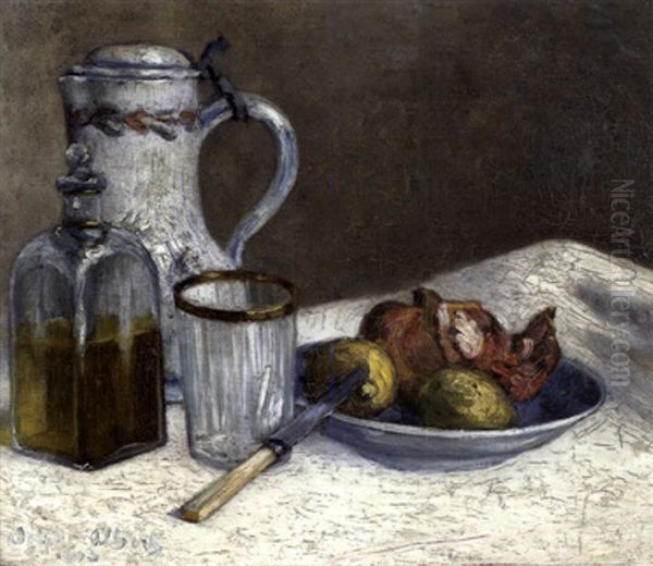 Nature Morte, Flacon, Grenades, Citrons Oil Painting by Adolphe Albert