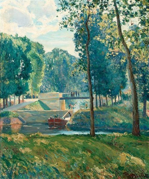 Le Canal Du Midi, Paysage D'ete Oil Painting by Gustaf Albert