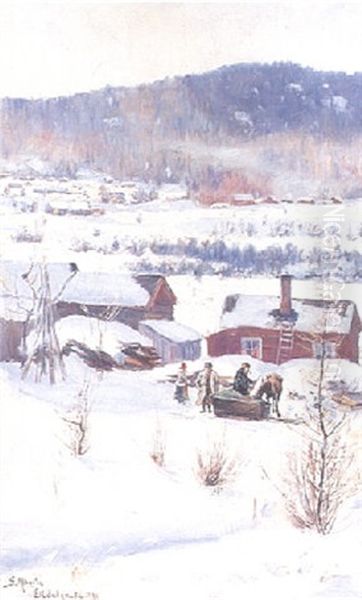 Soligt Vinterlandskap Med Gard Oil Painting by Gustaf Albert