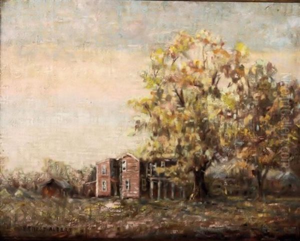 Impressionist Autumn Landscape With Farmhouses Oil Painting by Ernest Albert