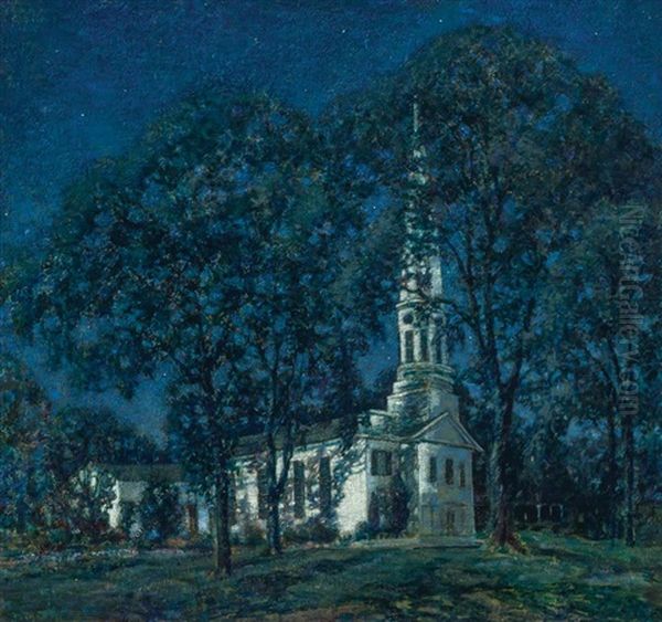 New England Moonlight Oil Painting by Ernest Albert