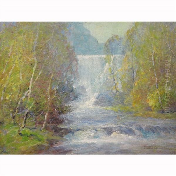 Birches And Waterfall Oil Painting by Ernest Albert