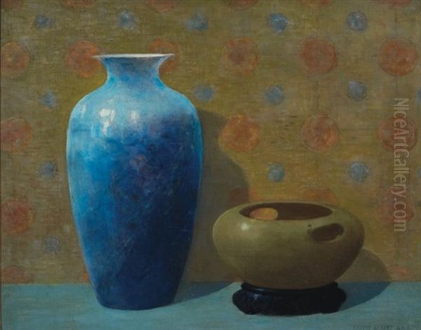 Still Life, Two Oriental Vases Oil Painting by Ernest Albert