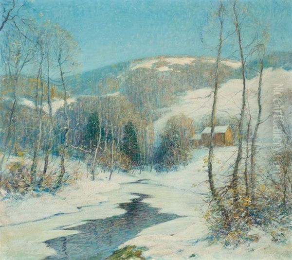 Stream In A Winter Landscape Oil Painting by Ernest Albert