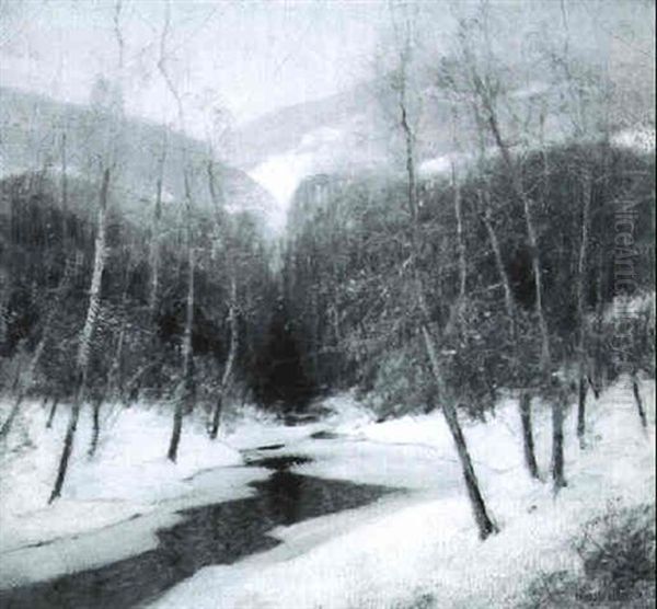 Stream In The Valley, Winter Oil Painting by Ernest Albert