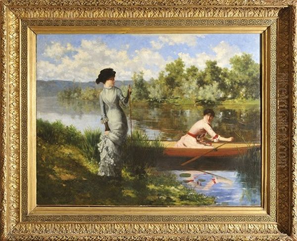 Cannotage Sur Les Bords De L'yonne Oil Painting by Joseph Albert