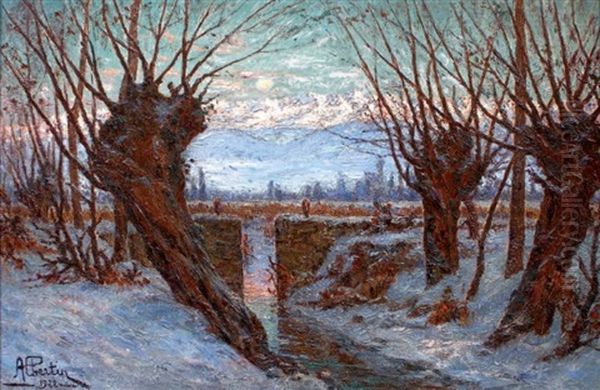 Crepuscule D'hiver, La Chaine De Belledonne Oil Painting by Andre Albertin