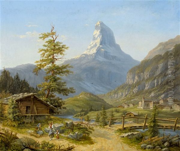 Sommerlicher Blick Auf Zermatt Und Das Matterhorn Oil Painting by Anna Albertine