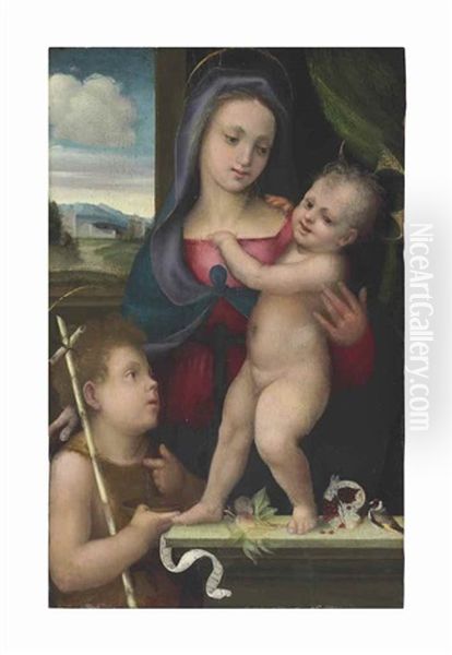 The Madonna And Child With Saint John The Baptist Oil Painting by Mariotto Albertinelli