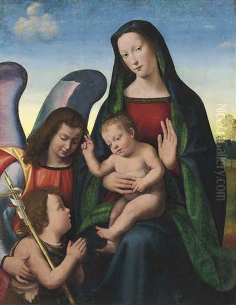 The Madonna And Child With The Young Saint John The Baptist And An Angel Oil Painting by Mariotto Albertinelli