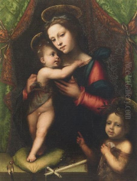 Madonna, Bimbo, E San Giovannino Oil Painting by Mariotto Albertinelli