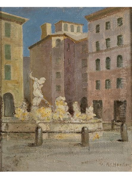 Piazza Mit Brunnen Oil Painting by Oreste Albertini