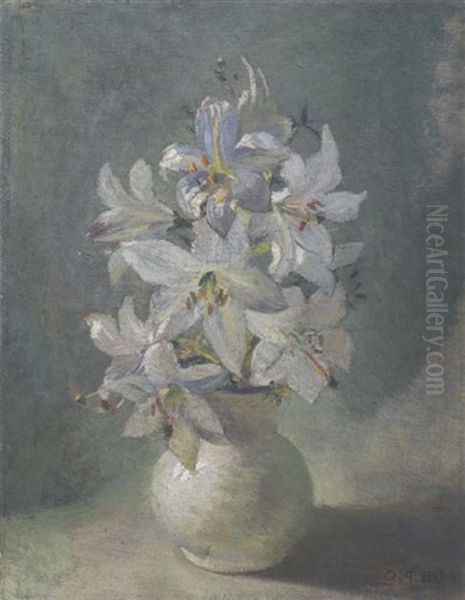 Vaso Di Gigli Bianchi Oil Painting by Oreste Albertini