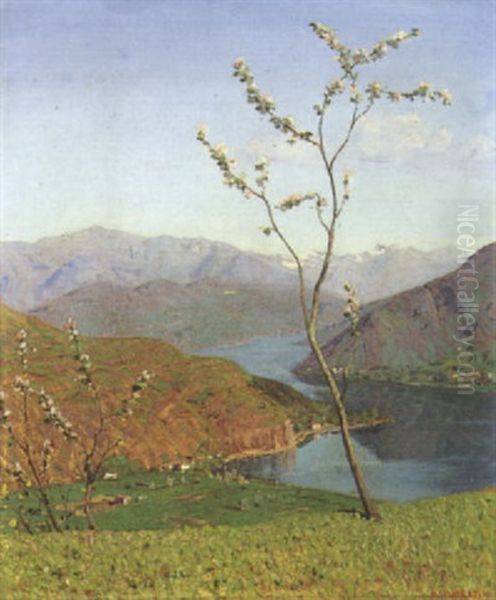 Primavera A Besano Oil Painting by Oreste Albertini