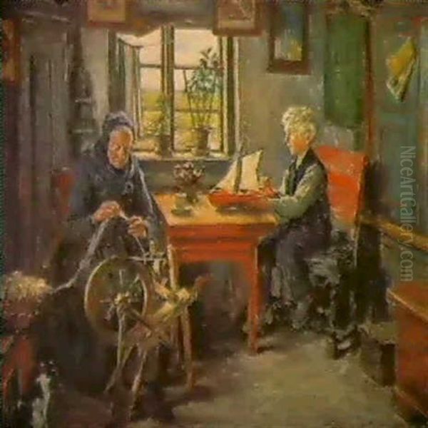 Bei Der Grossmuter. Interieur Eines Halligbauernhauses Oil Painting by Jacob Alberts