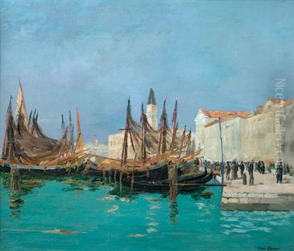 Gondolas En Venecia Oil Painting by Gino Albieri