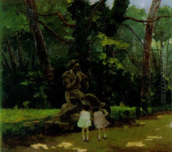 Bimbi A Villa Borghese Oil Painting by Gino Albieri