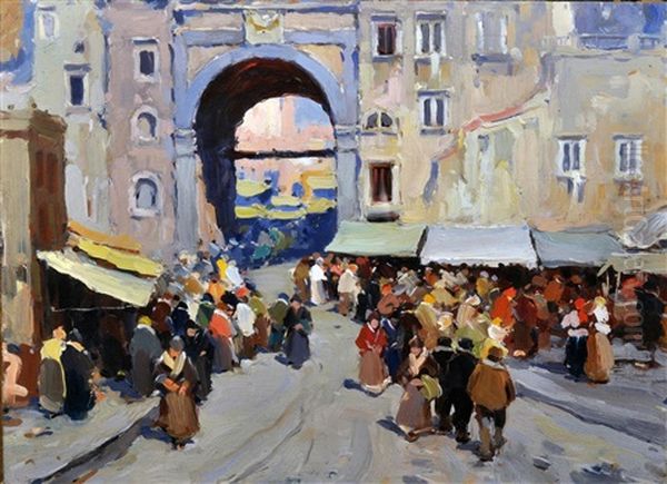 Mercato A Porta Nolana Oil Painting by Luca Albino